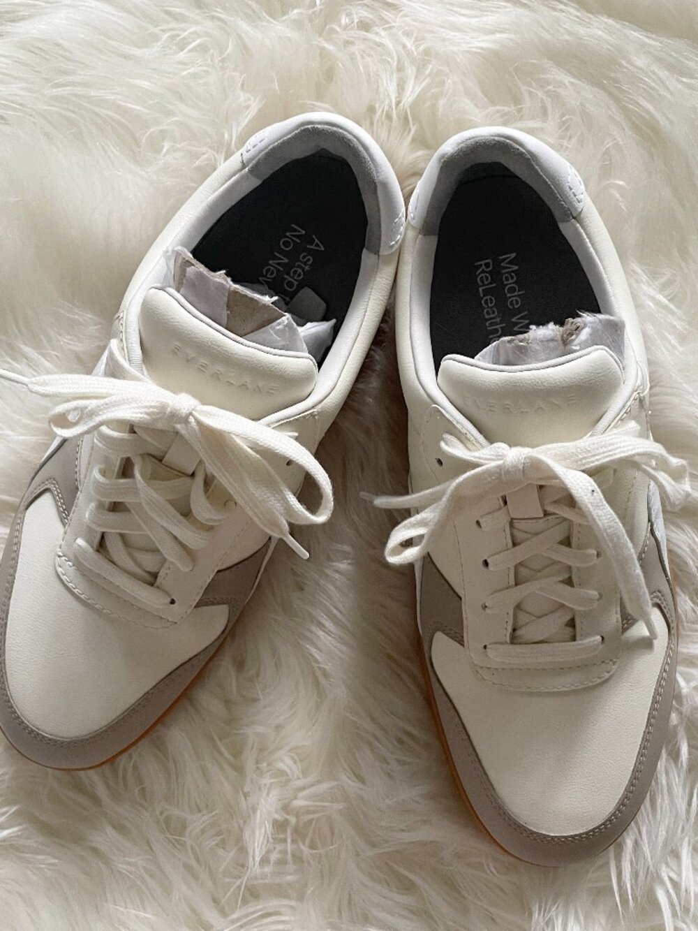 NEW Everlane White Cream Gray Releather Recycled Leather Court Sneakers